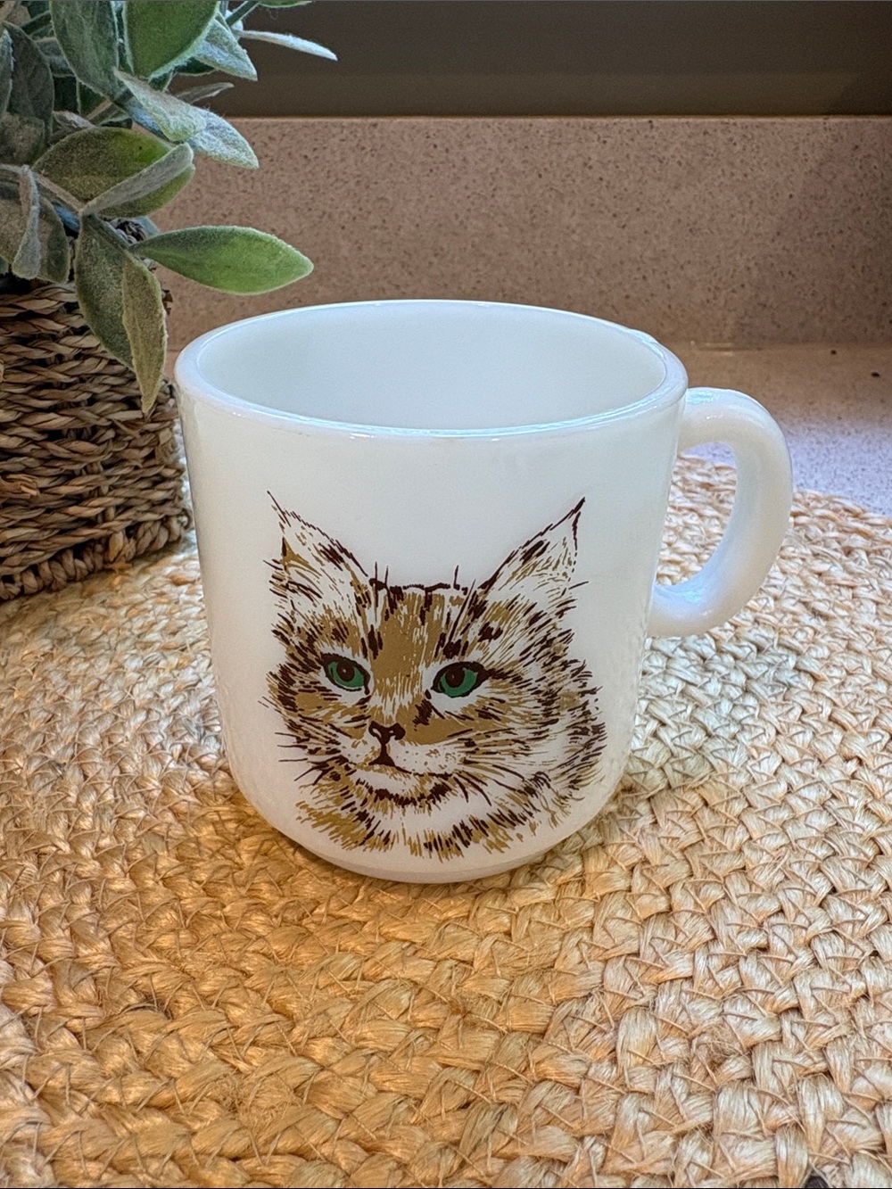 Vintage Milk Glass Cat Mug